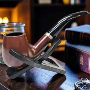 Zeloravion Wooden Smoking Pipe with Leather Pouch and Stand, 4.75 Inch Dark Cherry Finish