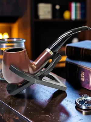 Zeloravion Wooden Smoking Pipe with Leather Pouch and Stand, 4.75 Inch Dark Cherry Finish