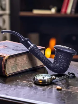 Zeloravion Churchwarden Pipe, Bent End Saxophone Style, 6-Inch Black Finish