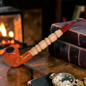 Zeloravion Spiral Cut Wooden Pipe, Light Maple Finish, Sherlock Style, 10 Inch Length with 3-in-1 Cleaning Tool