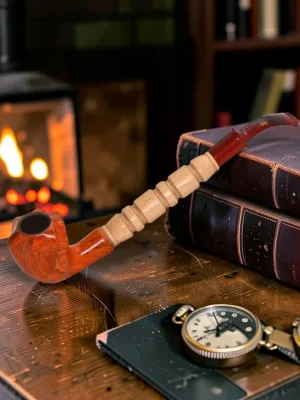 Zeloravion Spiral Cut Wooden Pipe, Light Maple Finish, Sherlock Style, 10 Inch Length with 3-in-1 Cleaning Tool