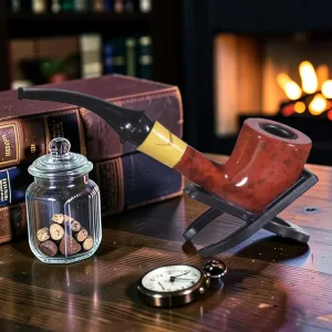 Zeloravion Wooden Pipe with Straight Slightly Bended Stem 5.5 Inch Cherry Wood Finish