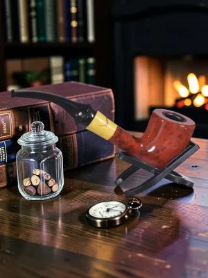 Zeloravion Wooden Pipe with Straight Slightly Bended Stem 5.5 Inch Cherry Wood Finish