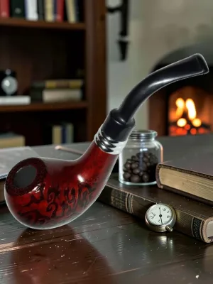 Zeloravion Dark Wood Pipe with Sherlock Bent Stem and Storage Case 5.5 Inch