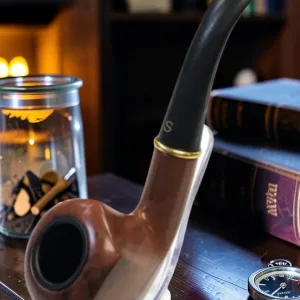 Zeloravion 6-Inch Hexagonal Wooden Pipe with Dark Cherry Finish and Stand