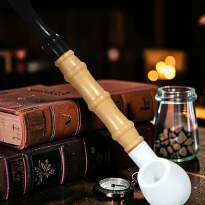 Zeloravion Churchwarden Pipe, White Bowl, 10-Inch Long Stem