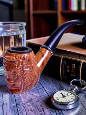 Zeloravion Churchwarden Sherlock Pipe Wooden Tobacco Pipe 5-inch Queen Face Design