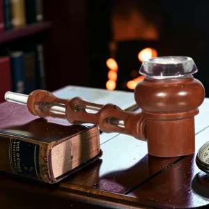 Zeloravion Wooden Pipe with Glass Bowl and Glass Mouthpiece 5-Inch Walnut Finish