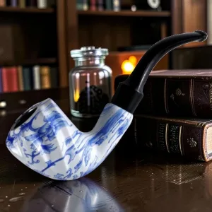 Zeloravion Botanical Motif Wooden Pipe, Sherlock Style with Large Bowl, 5.5-inch Length