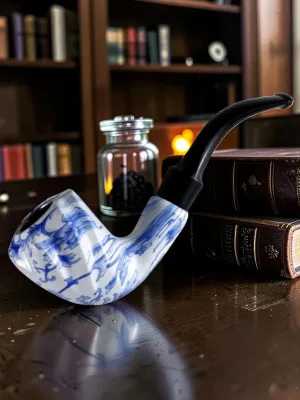 Zeloravion Botanical Motif Wooden Pipe, Sherlock Style with Large Bowl, 5.5-inch Length